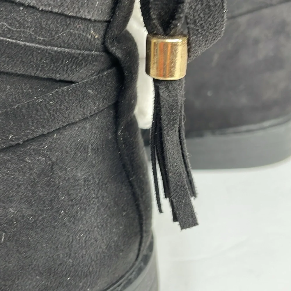 AMANDA BLU Ankle Boots KINGSTON Black Vegan Suede Side Zipper Tassel Detail 6
